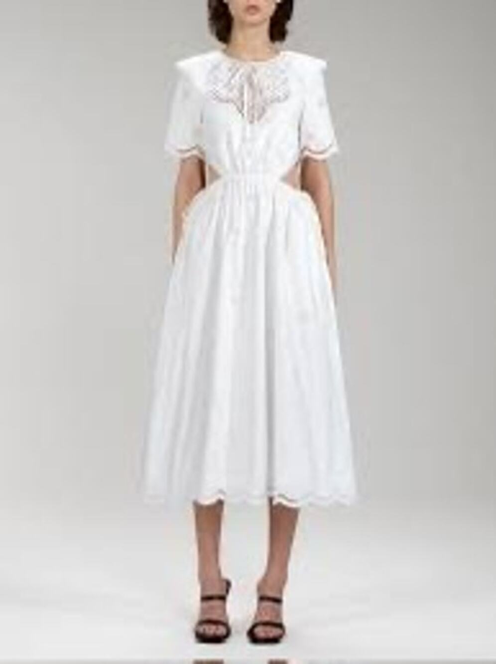 Self-Portrait White Daisy Broderie Anglaise Cutout Midi Dress US 8